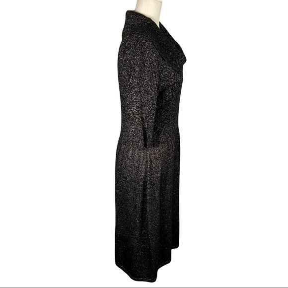NWT Evan Picone Work The Look Black Gold Metallic Cowl Neck Sweater Dress Large - Picture 3 of 10